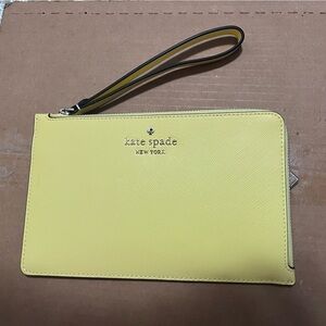 Kate Spade Lucy Medium L-Zip Yellow Leather Wristlet Clutch